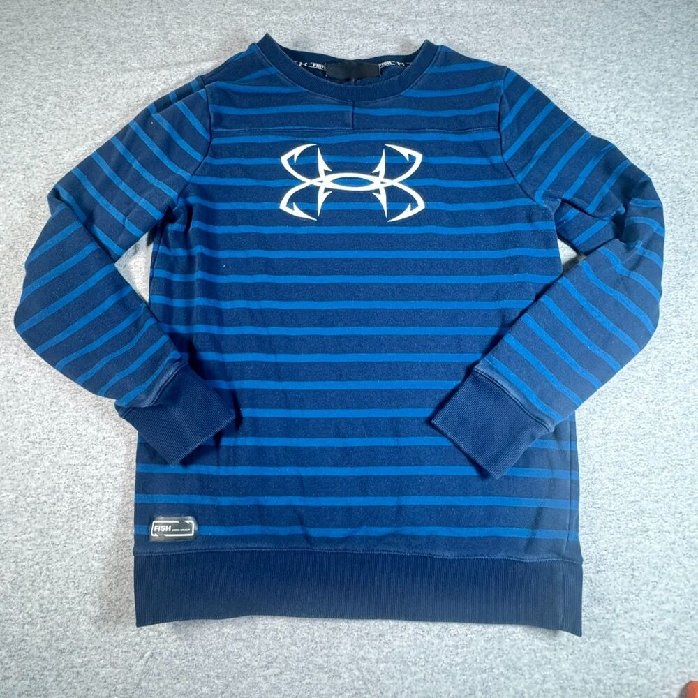 Under Armour Fish Threadborne Shoreline Crew Women's M Blue Striped Sweatshirt